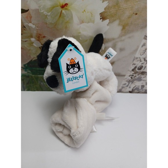 Jellycat Bashful Black Cream Soother Puppy Dog Baby Security Blanket Lovey Soft - Picture 2 of 7